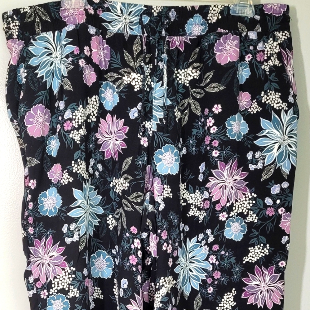 LOFT Plus Floral Palazzo Pants Blk 14w